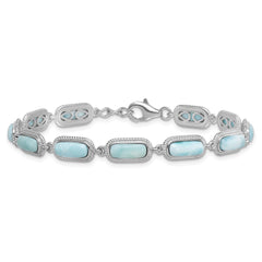 Sterling Silver Rhodium-plated Polished and Twisted Fancy Larimar 7.5 Inch with .25 Inch Extension Bracelet QG7281-7.5
