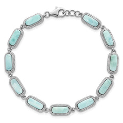 Sterling Silver Rhodium-plated Polished and Twisted Fancy Larimar 7.5 Inch with .25 Inch Extension Bracelet QG7281-7.5