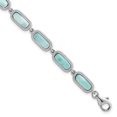 Sterling Silver Rhodium-plated Polished and Twisted Fancy Larimar 7.5 Inch with .25 Inch Extension Bracelet QG7281-7.5