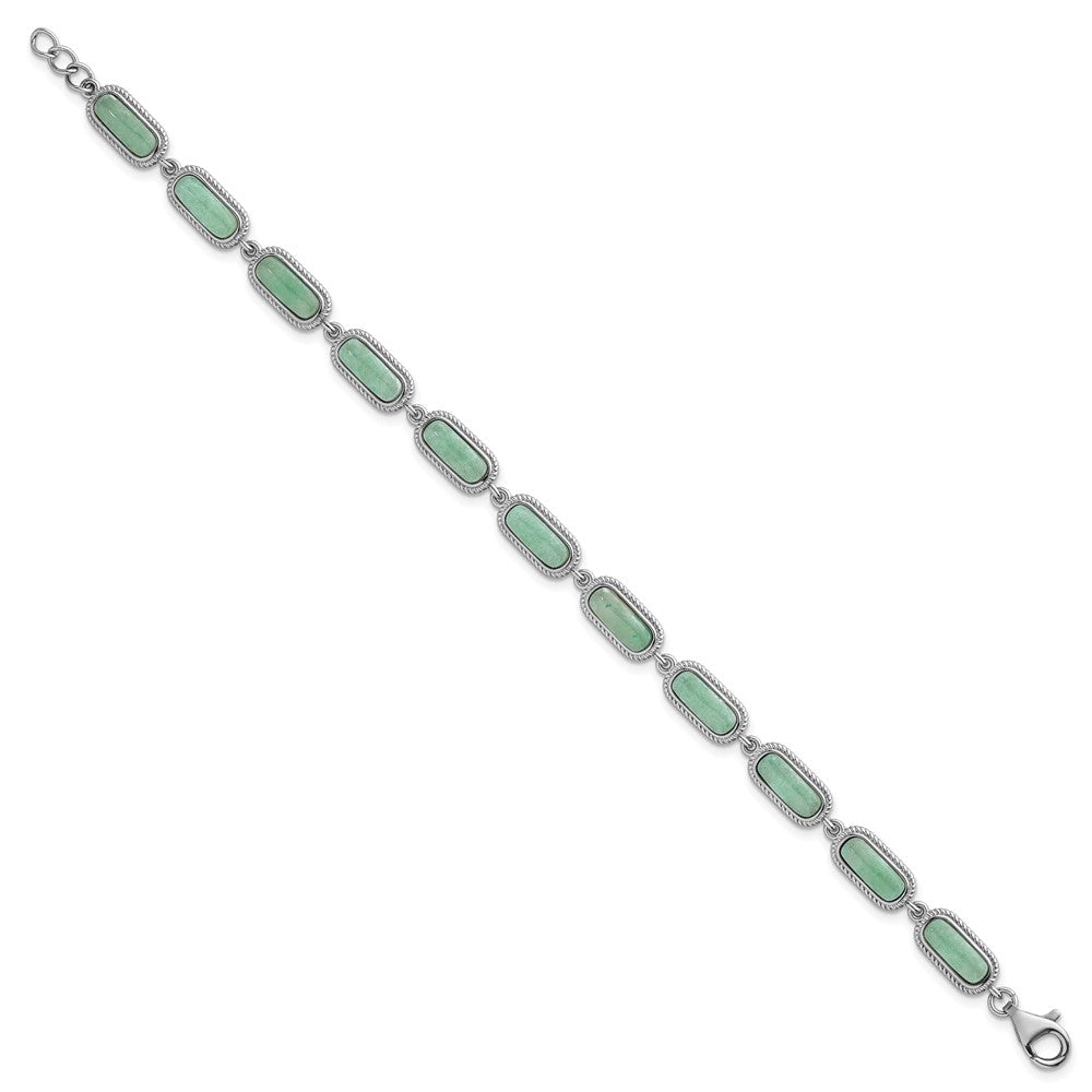 Sterling Silver Rhodium-plated Polished and Twisted Fancy Jade 7.5 Inch with .25 Inch Extension Bracelet QG7282-7.5