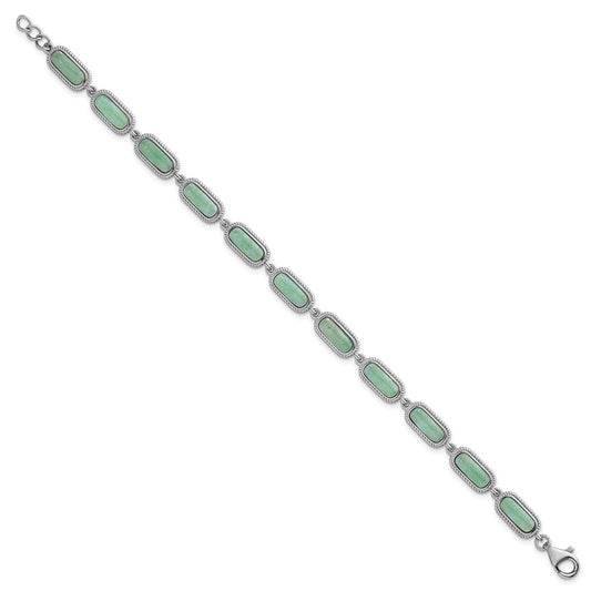 Sterling Silver Rhodium-plated Polished and Twisted Fancy Jade 7.5 Inch with .25 Inch Extension Bracelet QG7282-7.5