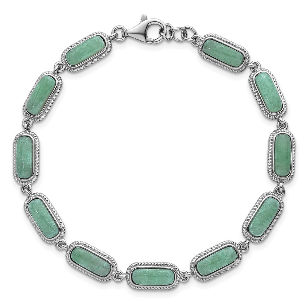 Sterling Silver Rhodium-plated Polished and Twisted Fancy Jade 7.5 Inch with .25 Inch Extension Bracelet QG7282-7.5