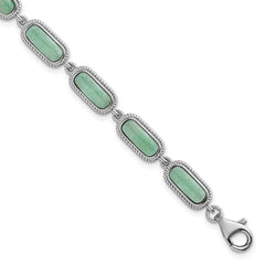 Sterling Silver Rhodium-plated Polished and Twisted Fancy Jade 7.5 Inch with .25 Inch Extension Bracelet QG7282-7.5