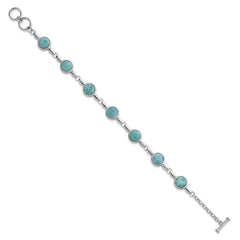 Sterling Silver Rhodium-plated Polished Fancy Round Larimar Cabochon 8 Inch Toggle Bracelet QG7283-8