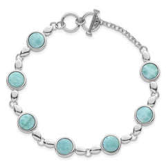 Sterling Silver Rhodium-plated Polished Fancy Round Larimar Cabochon 8 Inch Toggle Bracelet QG7283-8
