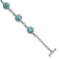 Sterling Silver Rhodium-plated Polished Fancy Round Larimar Cabochon 8 Inch Toggle Bracelet QG7283-8