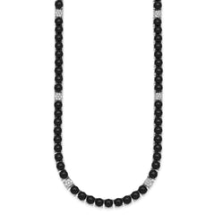 Sterling Silver Rhodium-plated Polished Pave CZ and Onyx 17 Inch with 3 Inch Extension Necklace QG7284-17