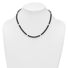 Sterling Silver Rhodium-plated Polished Pave CZ and Onyx 17 Inch with 3 Inch Extension Necklace QG7284-17