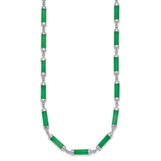 Sterling Silver Rhodium-plated Polished Jade Bars 16.75 Inch with 0.5 Inch Extension Necklace QG7285-16.75