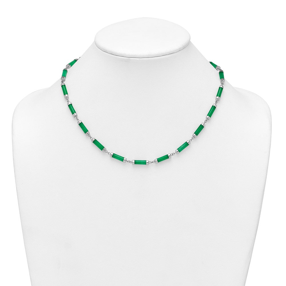 Sterling Silver Rhodium-plated Polished Jade Bars 16.75 Inch with 0.5 Inch Extension Necklace QG7285-16.75