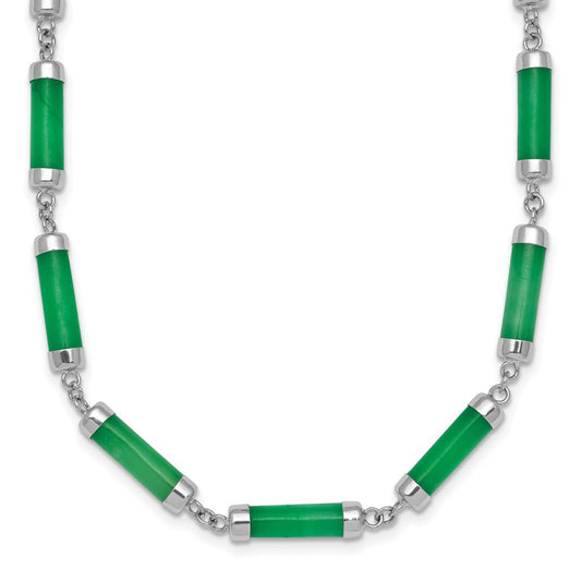 Sterling Silver Rhodium-plated Polished Jade Bars 16.75 Inch with 0.5 Inch Extension Necklace QG7285-16.75