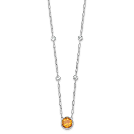 Sterling Silver Rhodium-plated Polished Round Citrine and White Topaz 16 inch with 2 inch Extension Necklace QG7287CI-16