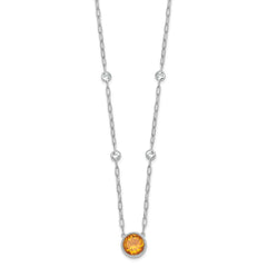 Sterling Silver Rhodium-plated Polished Round Citrine and White Topaz 16 inch with 2 inch Extension Necklace QG7287CI-16