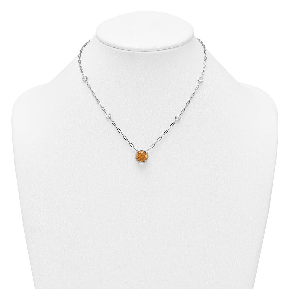 Sterling Silver Rhodium-plated Polished Round Citrine and White Topaz 16 inch with 2 inch Extension Necklace QG7287CI-16