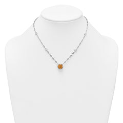 Sterling Silver Rhodium-plated Polished Round Citrine and White Topaz 16 inch with 2 inch Extension Necklace QG7287CI-16