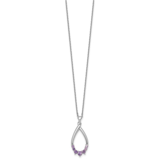 Sterling Silver Rhodium-plated Polished Amethyst Teardrop 16 Inch with 2 Inch Extension Necklace QG7289AM-16
