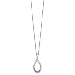 Sterling Silver Rhodium-plated Polished Amethyst Teardrop 16 Inch with 2 Inch Extension Necklace QG7289AM-16