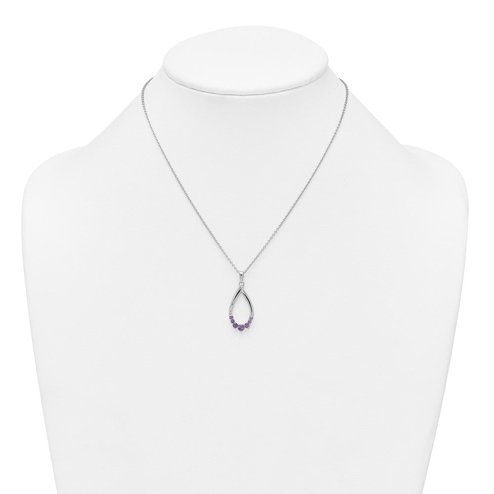 Sterling Silver Rhodium-plated Polished Amethyst Teardrop 16 Inch with 2 Inch Extension Necklace QG7289AM-16