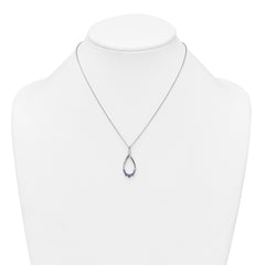 Sterling Silver Rhodium-plated Polished Amethyst Teardrop 16 Inch with 2 Inch Extension Necklace QG7289AM-16