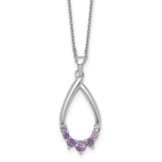 Sterling Silver Rhodium-plated Polished Amethyst Teardrop 16 Inch with 2 Inch Extension Necklace QG7289AM-16