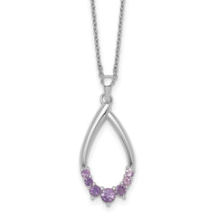 Sterling Silver Rhodium-plated Polished Amethyst Teardrop 16 Inch with 2 Inch Extension Necklace QG7289AM-16