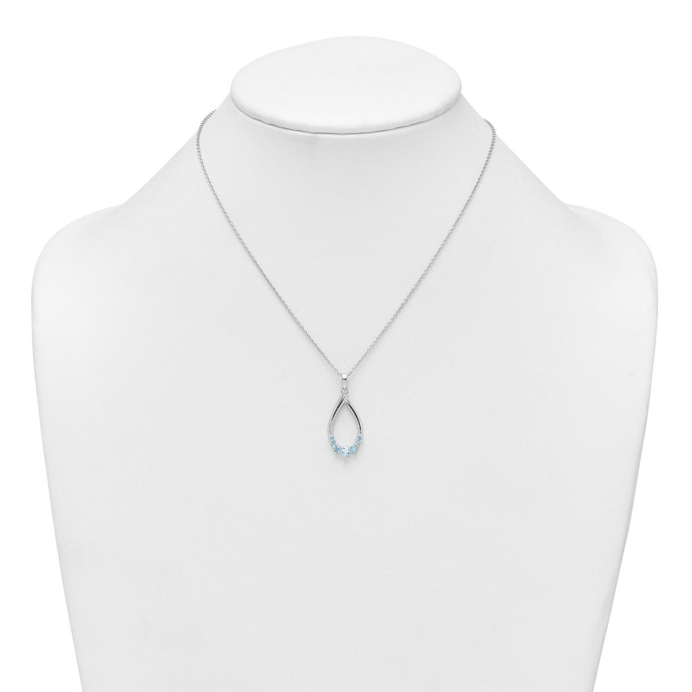 Sterling Silver Rhodium-plated Polished Swiss Blue Topaz Teardrop 16 Inch with 2 Inch Extension Necklace QG7289BT-16