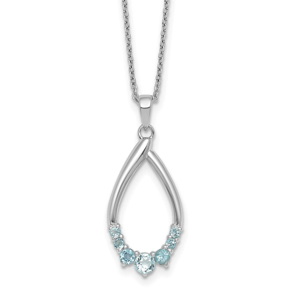 Sterling Silver Rhodium-plated Polished Swiss Blue Topaz Teardrop 16 Inch with 2 Inch Extension Necklace QG7289BT-16