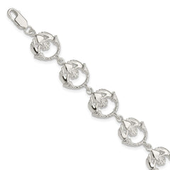Sterling Silver Polished and Textured Claddagh Link 7 inch Bracelet QG880-7