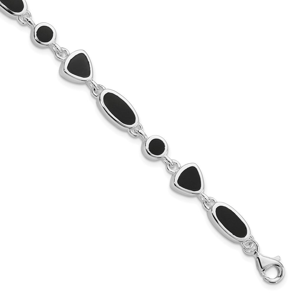 Sterling Silver Rhodium-plated Onyx Bracelet QG912-8