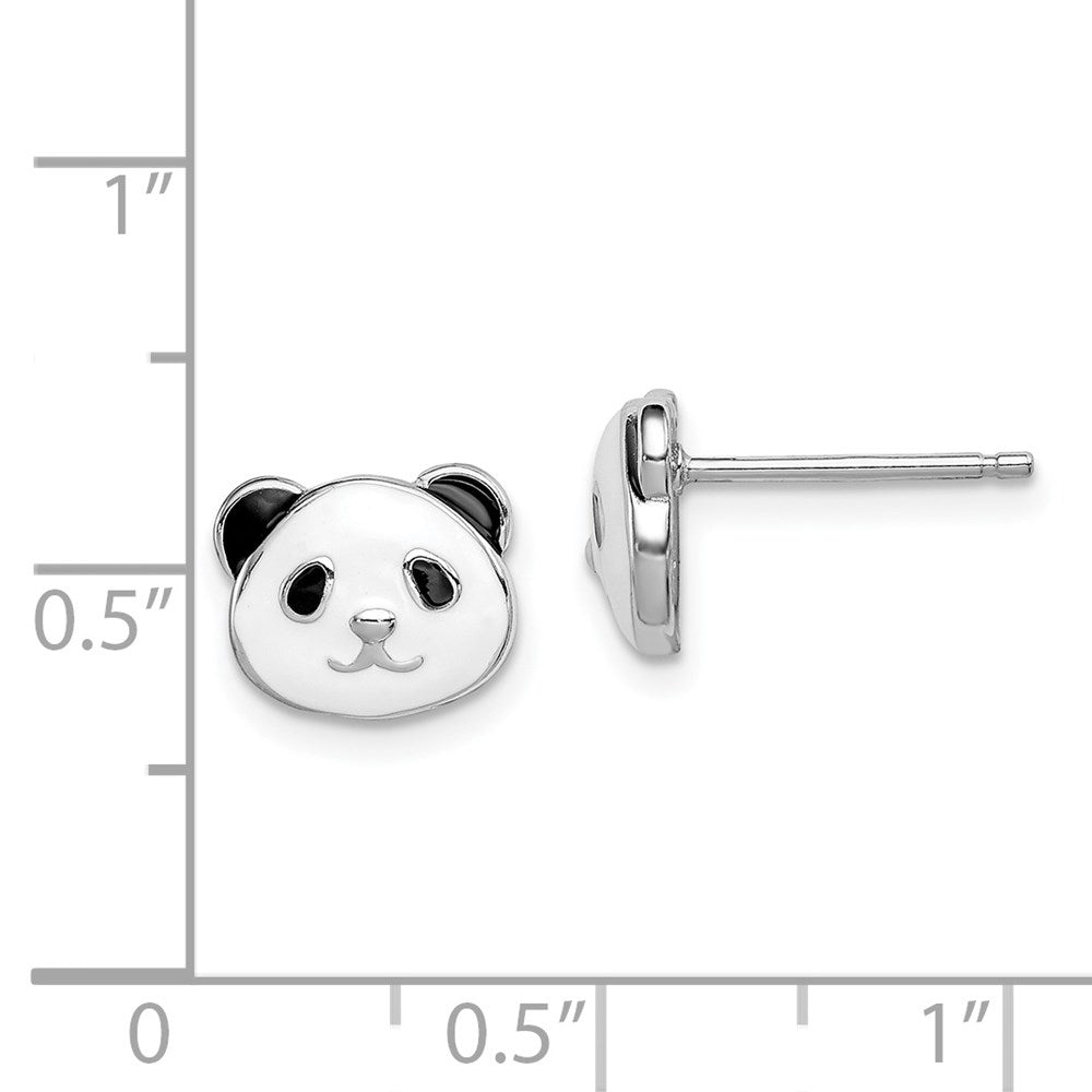 QGK116 Sterling Silver Madi K Rhodium-plated Polished Black & White Enameled Panda Children's Post Earrings