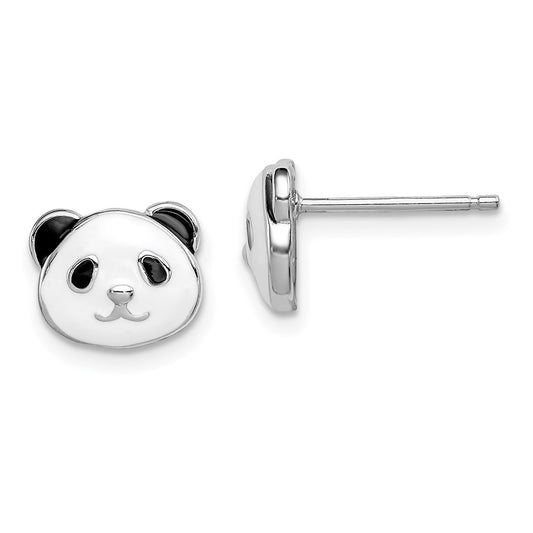 QGK116 Sterling Silver Madi K Rhodium-plated Polished Black & White Enameled Panda Children's Post Earrings