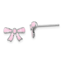 QGK119 Sterling Silver Madi K Rhodium-plated Pink Enamel Bow Children's Post Earrings