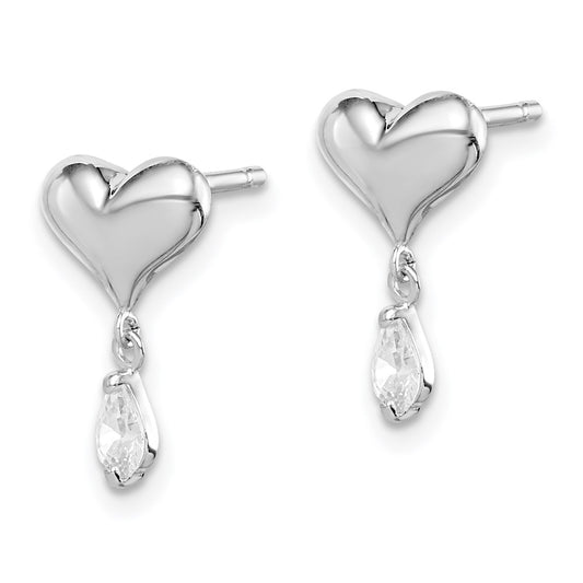 QGK127 Sterling Silver Madi K Rhodium-plated Polished CZ Heart Children's Post Dangle Earrings