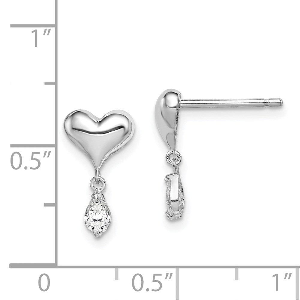 QGK127 Sterling Silver Madi K Rhodium-plated Polished CZ Heart Children's Post Dangle Earrings