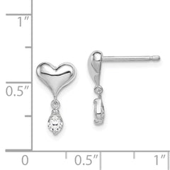 QGK127 Sterling Silver Madi K Rhodium-plated Polished CZ Heart Children's Post Dangle Earrings