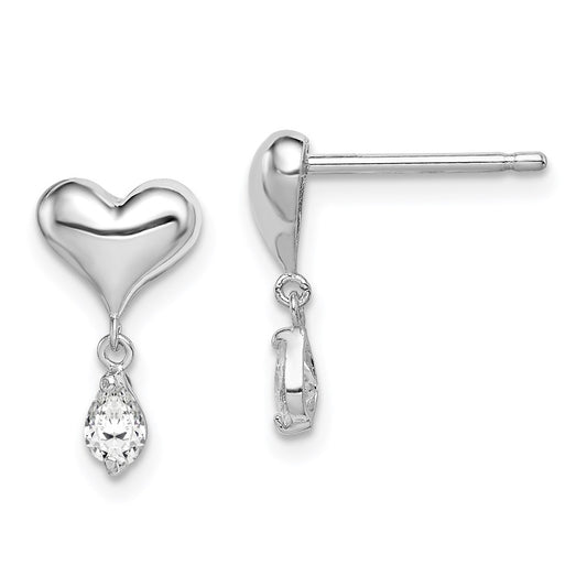 QGK127 Sterling Silver Madi K Rhodium-plated Polished CZ Heart Children's Post Dangle Earrings