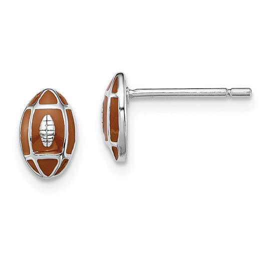 QGK150 Sterling Silver Madi K Rhodium-plated Polished Brown Enameled Football Children's Post Earrings