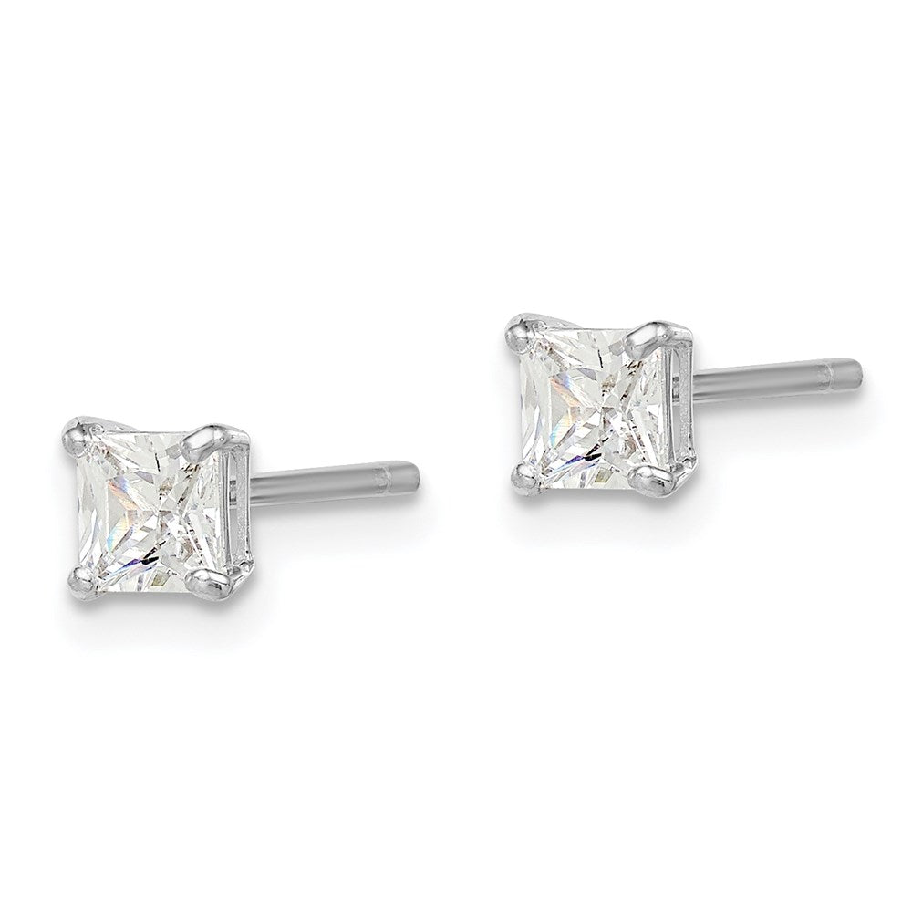 QGK162 Sterling Silver Madi K Rhodium-plated Polished 4mm Square CZ Children's Stud Earrings