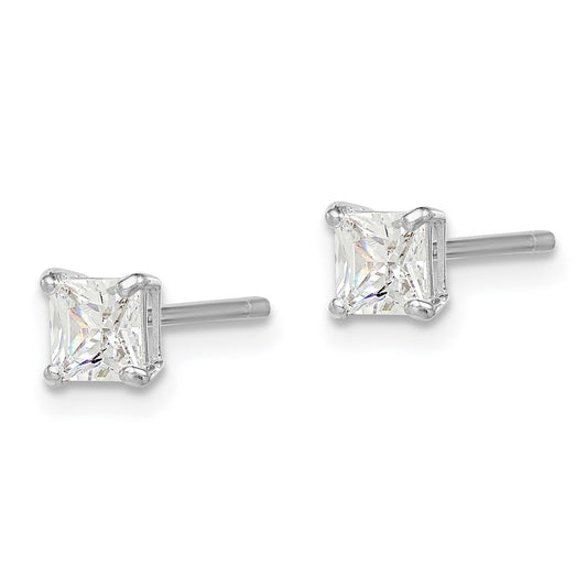 QGK162 Sterling Silver Madi K Rhodium-plated Polished 4mm Square CZ Children's Stud Earrings