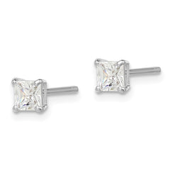 QGK162 Sterling Silver Madi K Rhodium-plated Polished 4mm Square CZ Children's Stud Earrings