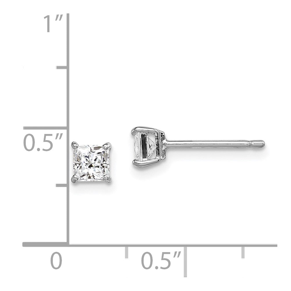 QGK162 Sterling Silver Madi K Rhodium-plated Polished 4mm Square CZ Children's Stud Earrings