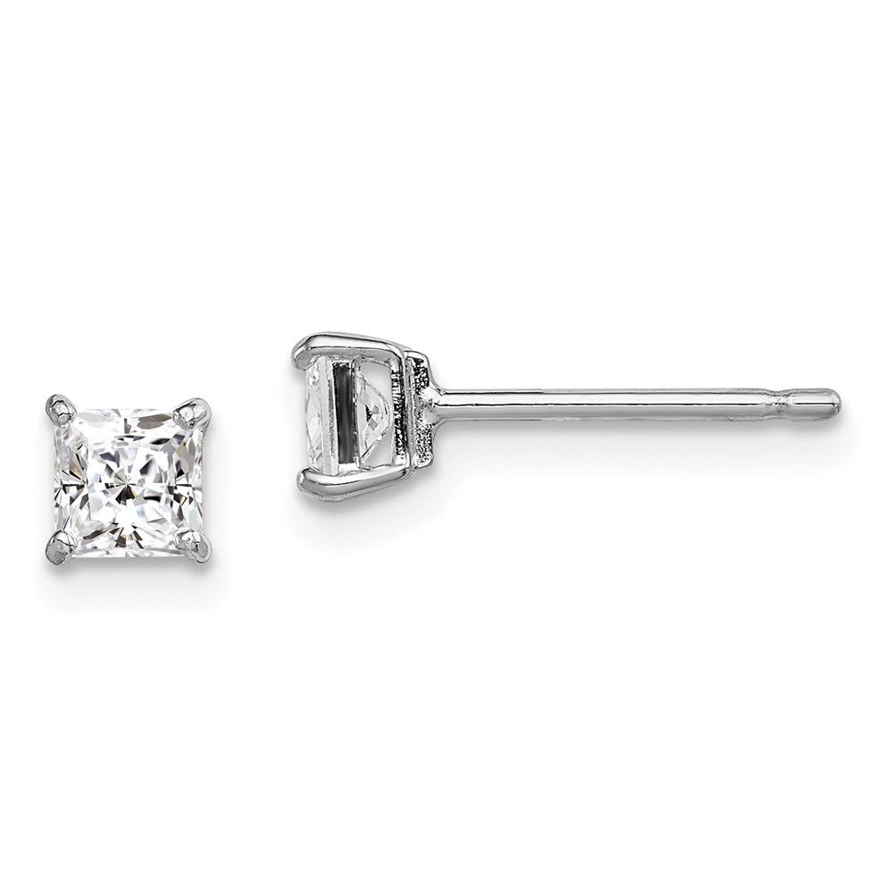 QGK162 Sterling Silver Madi K Rhodium-plated Polished 4mm Square CZ Children's Stud Earrings