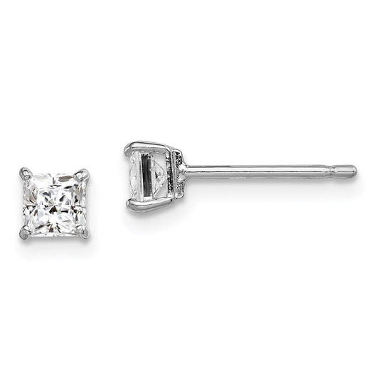QGK162 Sterling Silver Madi K Rhodium-plated Polished 4mm Square CZ Children's Stud Earrings