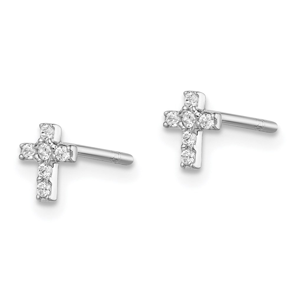QGK170 Sterling Silver Rhodium-plated Madi K CZ Children's Cross Post Earrings