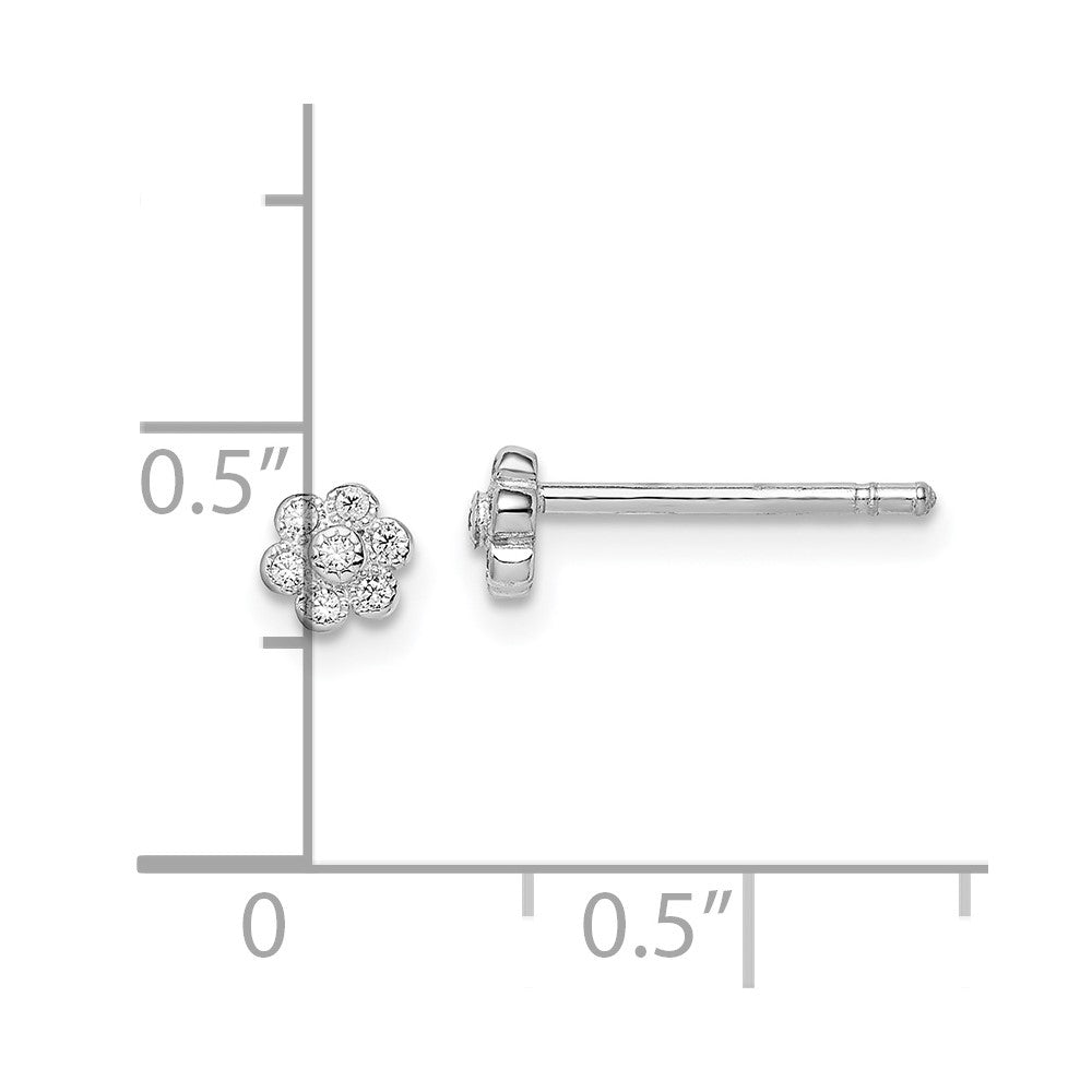 QGK177 Sterling Silver Madi K RH-plated CZ Flower Children's Post Earrings