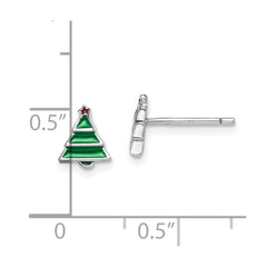 QGK186 Sterling Silver Madi K Rhodium-plated Polished Green & Red Enameled Christmas Tree Children's Post Earrings