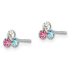 QGK187 Sterling Silver Madi K Rhodium-plated Polished Pink, Blue & White Crystal Children's Post Earrings