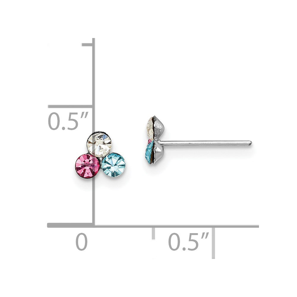 QGK187 Sterling Silver Madi K Rhodium-plated Polished Pink, Blue & White Crystal Children's Post Earrings