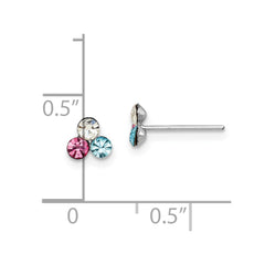 QGK187 Sterling Silver Madi K Rhodium-plated Polished Pink, Blue & White Crystal Children's Post Earrings