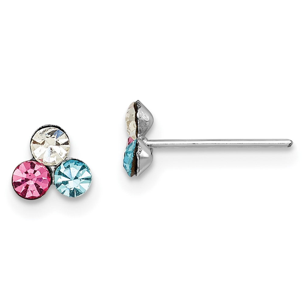 QGK187 Sterling Silver Madi K Rhodium-plated Polished Pink, Blue & White Crystal Children's Post Earrings